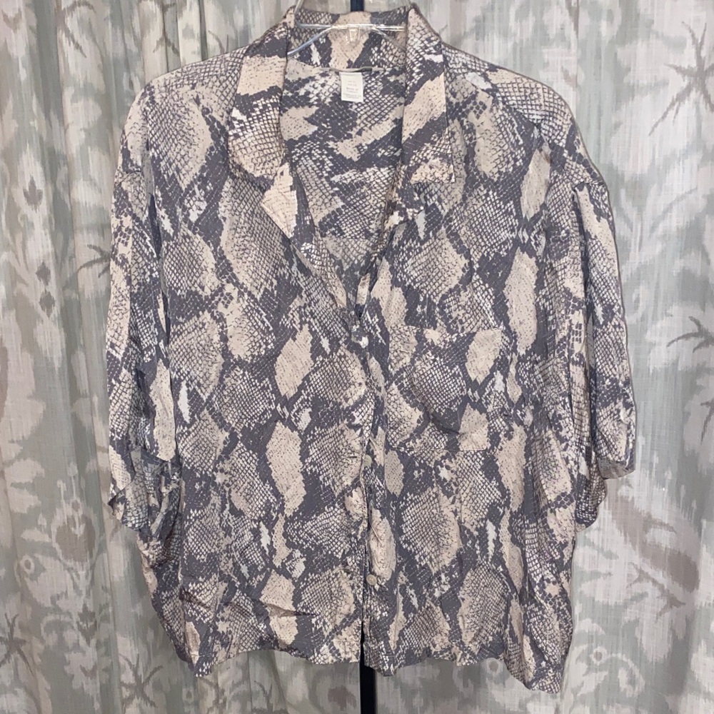 H&M Snake Print Blouse - Gray and Cream